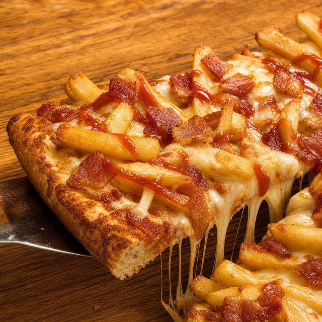 Kelo’s Bacon Cheese Fries Pizza Slice.