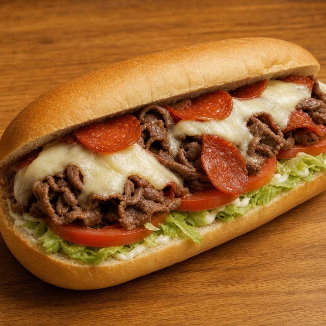 Pepperoni Cheese Steak Grinder.