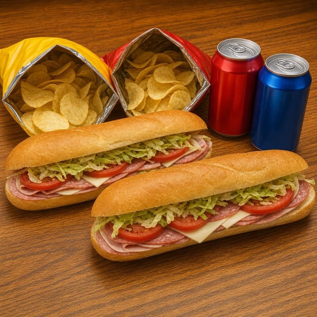 #5 Two 16" Grinders, 2 Bags of Chips & 2 Cans of Soda.