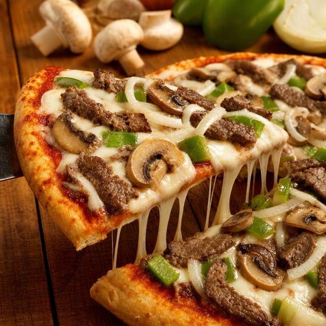 Cheesesteak Pizza Slice.