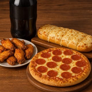 #3 Small 1-Topping Pizza, 10 Wings, Garlic Bread with Cheese & 2-Liter Soda