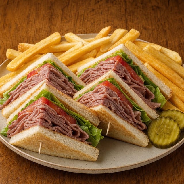 Roast Beef Club Sandwich.