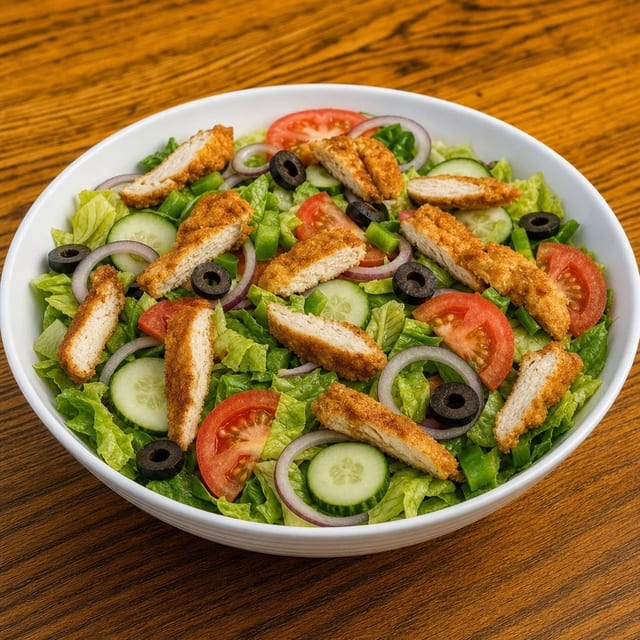 Garden Salad With Crispy Chicken.