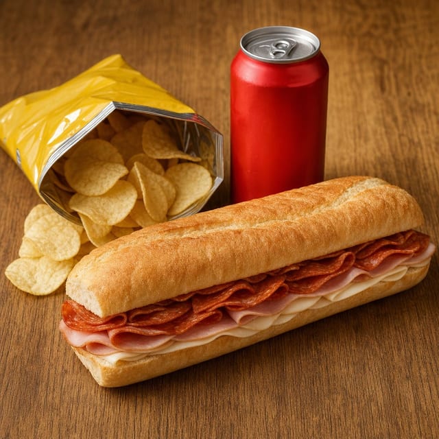 #4 One 16" Grinder, 1 Bag of Chips & One Can of Soda.